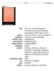 Paranoia: The Psychology of Persecutory Delusions (Maudsley Monographs)